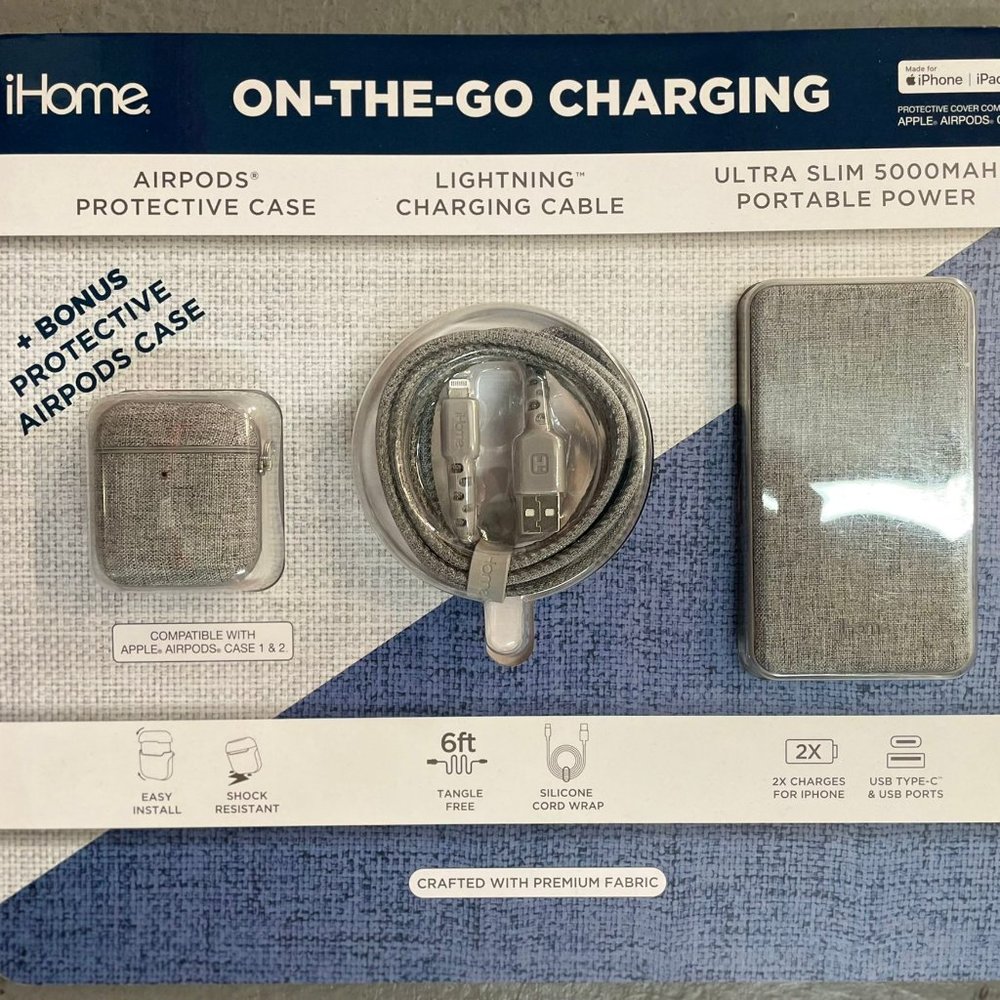Ihome On the Go 3 Piece Charging Bundle with Bonus AirPods Case